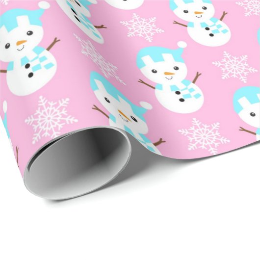 Rosa, Blau und Weiß Weihnachtsschnee Geschenkpapier (Rolleneckpunkt)