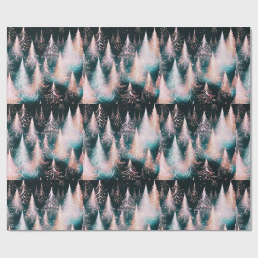 Rosa Blau und weiße Goldbäume Moderne Weihnachten Geschenkpapier (Flach)