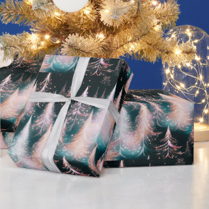Rosa Blau und weiße Goldbäume Moderne Weihnachten Geschenkpapier
