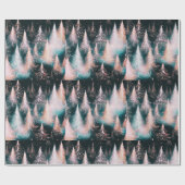 Rosa Blau und weiße Goldbäume Moderne Weihnachten Geschenkpapier (Flach)