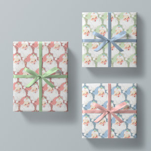 Rosa, blau, Vintag Santa Retro Weihnachtsgeschenk Geschenkpapier Set