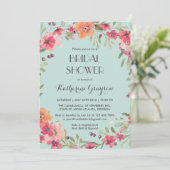 Rosa Blau Vintage Blume Brautdusche Einladung (Stehend Vorderseite)