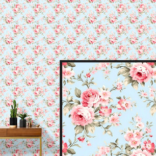 Rosa Blau Vintage Rose Bläseres Shabby Chic Tapete