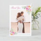 Rosa & Blau Wasserfarbe Blumenromantische Hochzeit Dankeskarte (Stehend Vorderseite)