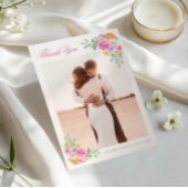 Rosa & Blau Wasserfarbe Blumenromantische Hochzeit Dankeskarte