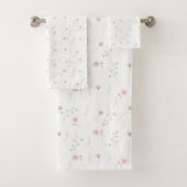 Rosa Blau Wasserfarbe Wildblumenmuster Badhandtuch Set (Insitu)