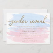 Rosa & Blau Wasserfarben Gold-Gender-Enthüllung la Einladung (Vorderseite)