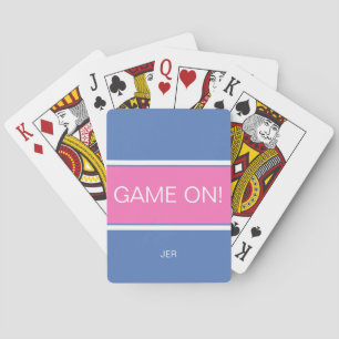 Rosa, Blau & Weiß GAME ON Zitat Monogramm Spielkarten