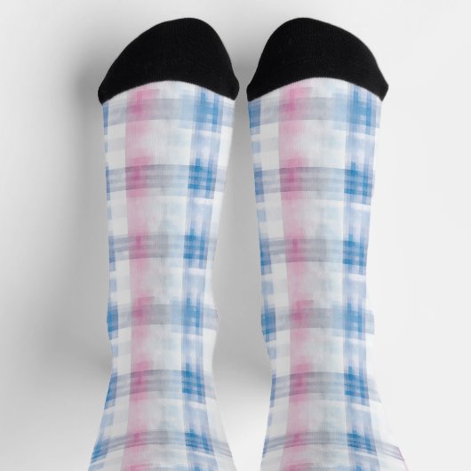 Rosa Blau Weiß Kariert Gestreift Socken (Oben)