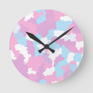 Rosa Blau Weiße Camouflage Abstrakt Runde Wanduhr