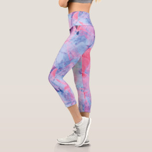 Rosa blaue Abstrakte Pinselstriche Capri Leggings