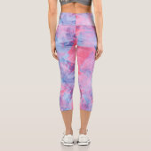 Rosa blaue Abstrakte Pinselstriche Capri Leggings (Rückseite)