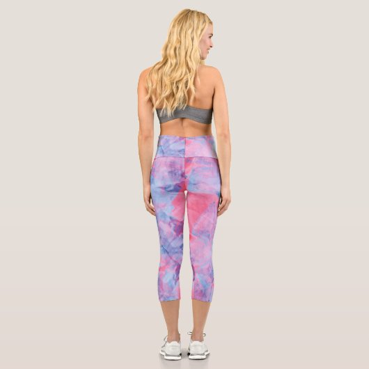 Rosa blaue Abstrakte Pinselstriche Capri Leggings (Rückseite)