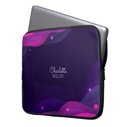 Rosa blaue Abstrakte Waves mit Individuelle Name Laptopschutzhülle (Vorderseite Links)