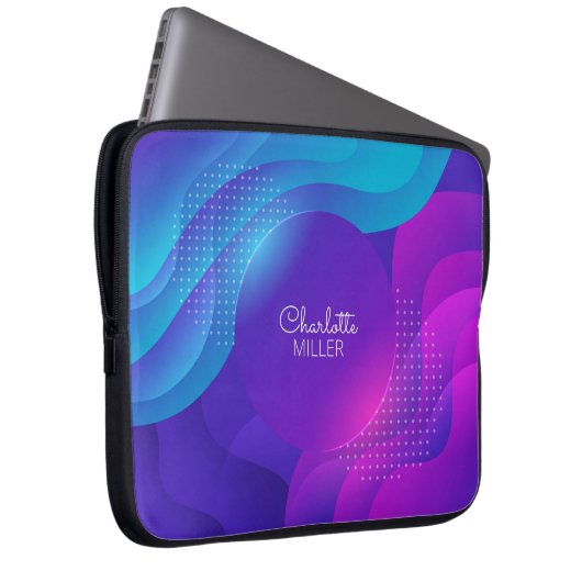 Rosa blaue Abstrakte Waves mit Individuelle Name Laptopschutzhülle (Vorne Rechts)