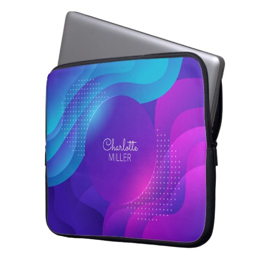 Rosa blaue Abstrakte Waves mit Individuelle Name Laptopschutzhülle (Vorderseite Links)