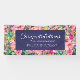 Rosa blaue Aquarell-Blumenhochzeit Banner