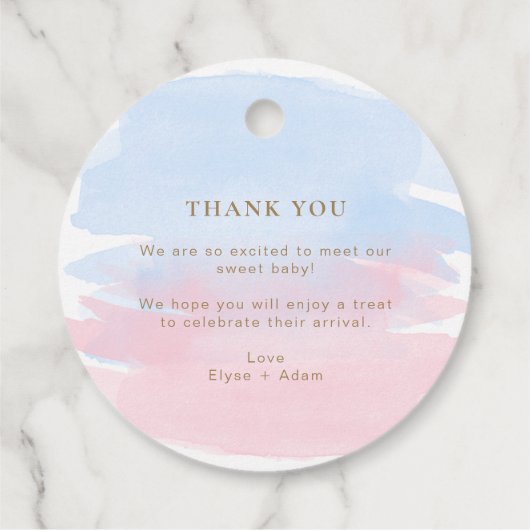 Rosa blaue Aquarellfarbe mit Liebe gesprenkelt Geschenkanhänger (Rückseite)