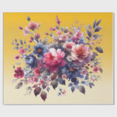 Rosa blaue Aquarellfarben Abstrakte Blume Gold Geschenkpapier (Flach)