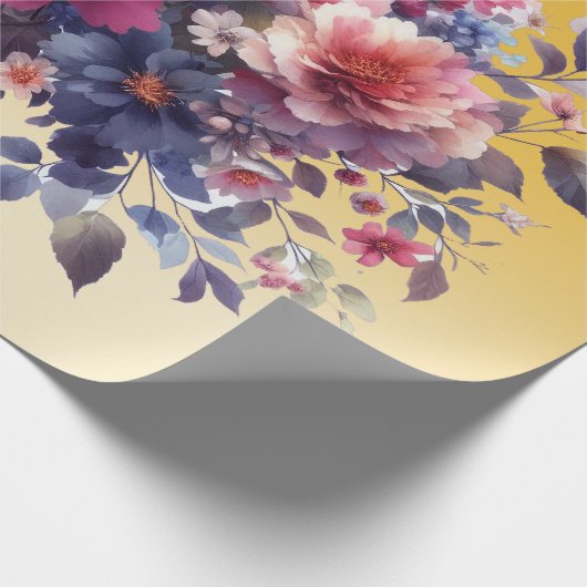 Rosa blaue Aquarellfarben Abstrakte Blume Gold Geschenkpapier (Ecke)