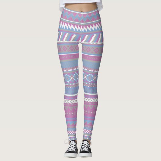 Rosa/blaue Azteken Leggings (Vorderseite)