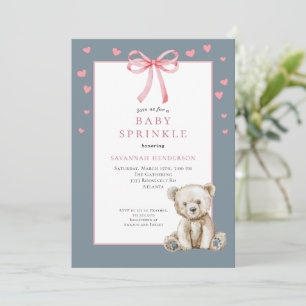 Rosa blaue Babyparty mit Schleife Süßer Teddybär Einladung