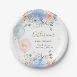 Rosa blaue Balloons Blüte Es ist Twins Baby Dusche Pappteller