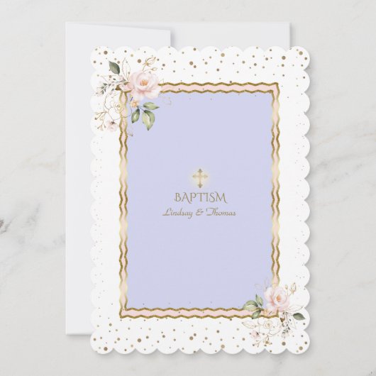 Rosa blaue Blume Cross Twins Taufe Einladung (Rückseite)