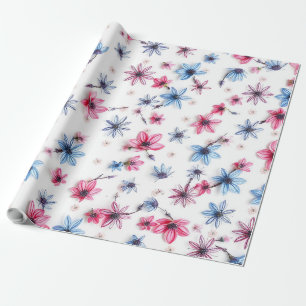 rosa blaue Blume Geschenkpapier