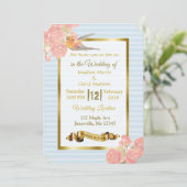 Rosa blaue Blume und Einladungen für Hochzeiten vo (Stehend Vorderseite)