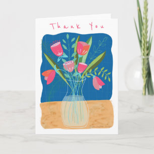 Rosa/blaue Blume Vase Dankeskarte