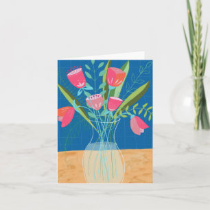 Rosa/blaue Blume Vase Karte