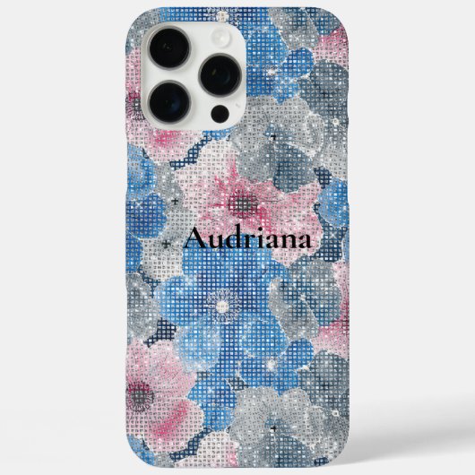 Rosa blaue Blumen funkeln Case-Mate iPhone Hülle (Rückseite)