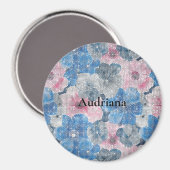 Rosa blaue Blumen funkeln Magnet (Vorderseite/Rückseite)