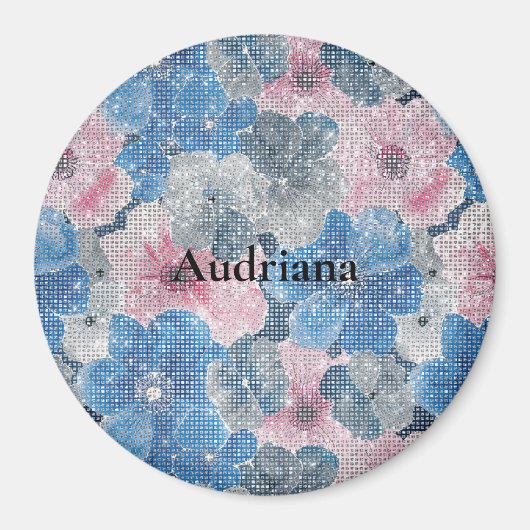 Rosa blaue Blumen funkeln Magnet (Vorne)