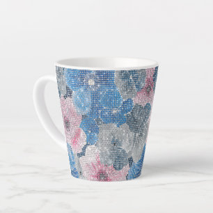 Rosa blaue Blumen funkeln Milchtasse