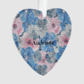Rosa blaue Blumen funkeln Ornament (Vorderseite)