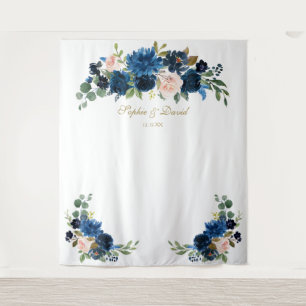 Rosa blaue Blumen Hochzeit Foto Booth Requisite Wandteppich