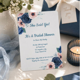 Rosa blaue Blumen Hochzeitsshower-Einladung Save The Date