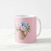 Rosa blaue Blumen Korb geflochten Kaffeetasse (VorderseiteRechts)
