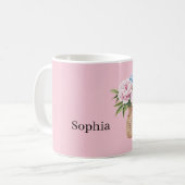 Rosa blaue Blumen Korb geflochten Kaffeetasse (Vorderseite Links)