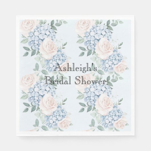 Rosa blaue Blumen Streifen Brautparty Serviette (Vorderseite)