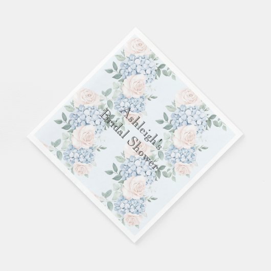 Rosa blaue Blumen Streifen Brautparty Serviette (Ecke)