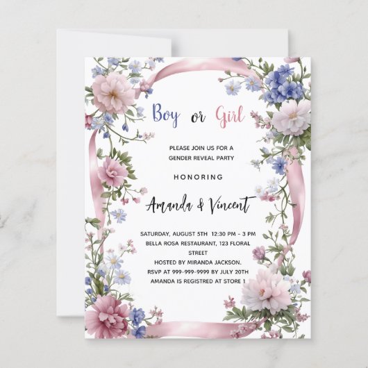 Rosa blaue Blumenjungen Mädchen Geschlecht offenba (Vorderseite)