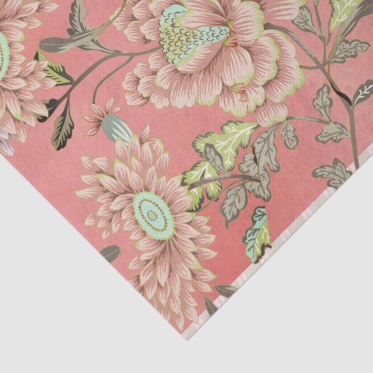 Rosa blaue Blüten auf Korallenobergrundpapier Seidenpapier (Ausschnitt)