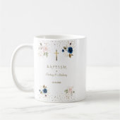 Rosa blaue Blütenblume Gold Cross Twins Taufe Kaffeetasse (Links)