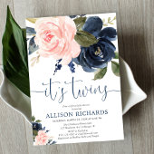 Rosa blaue Blütenblume Twins Babydusche Einladung