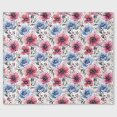 Rosa blaue botanische Blüten Geschenkpapier (Flach)