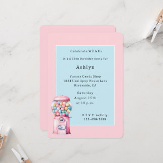 Rosa blaue Bubble Gum Whimsical Geburtstag Einladung