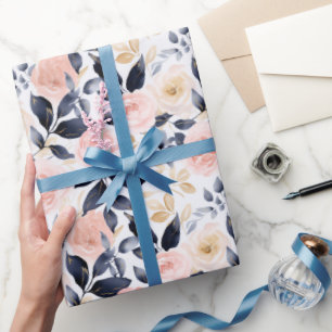 Rosa blaue Chic Blumen Brautparty Geschenkpapier
